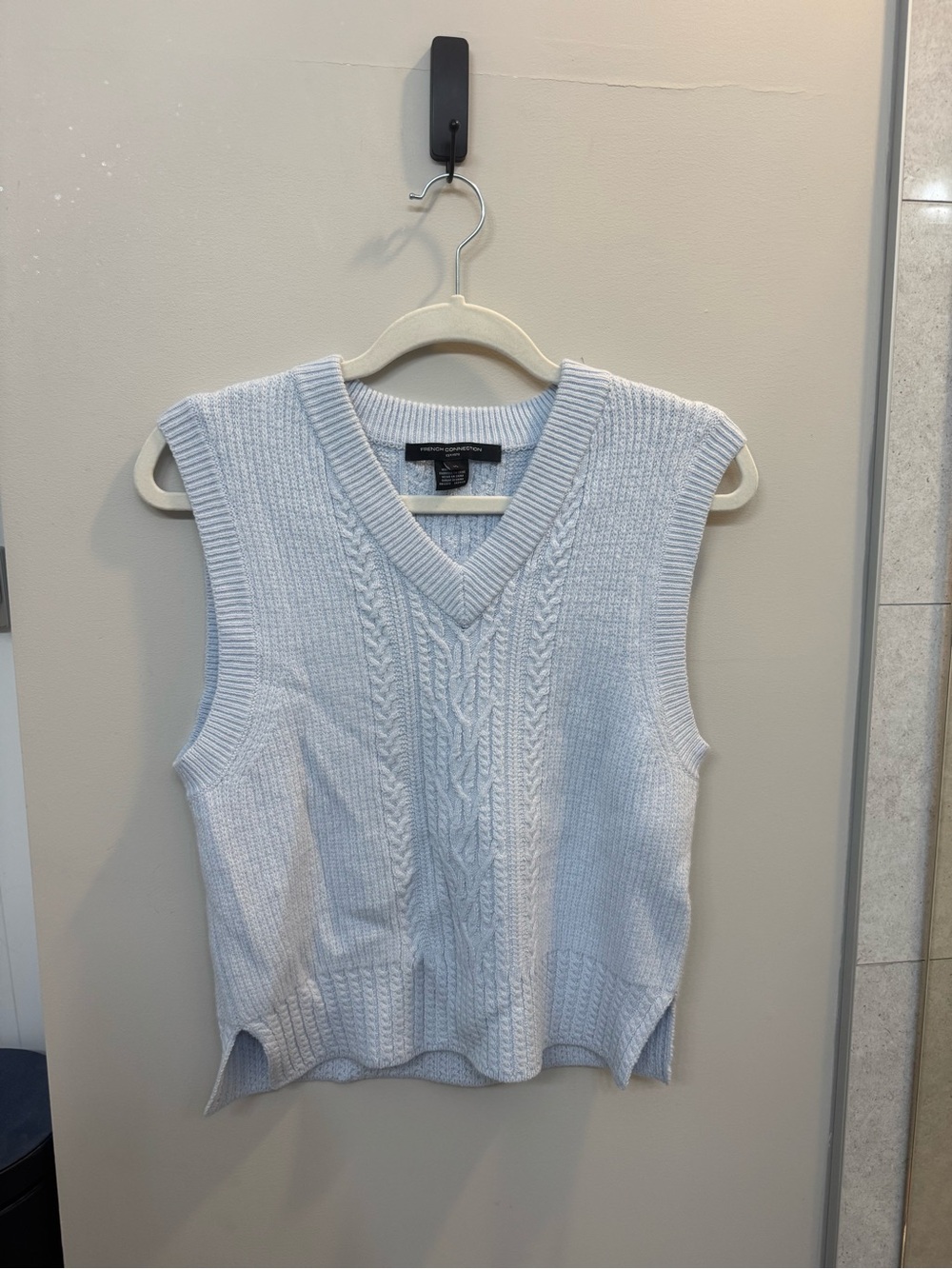 French Connection Light Blue Cable-Knit V-Neck Sweater Vest
